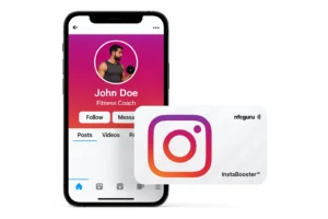 Instagram NFC business card in front of a smartphone profile